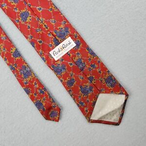 Paolo Rossi Tie Mens One Size Red Floral 100% Silk Handmade Dominican Necktie